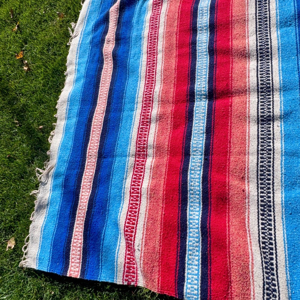 Vintage Mexican Blanket Serape Throw Stripe Southwestern Boho Decor BOLD Falsa - Picture 4 of 10